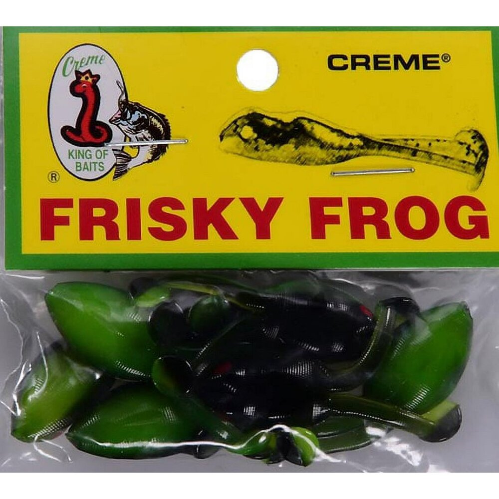 Creme Frisky Frog Lure, Black & Chartreuse, 7 Count